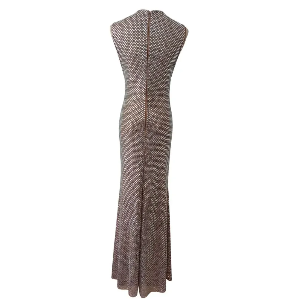 Self-Portrait Silver Rhinestone Mesh Midi Dress US 6 - Picture 8 of 11